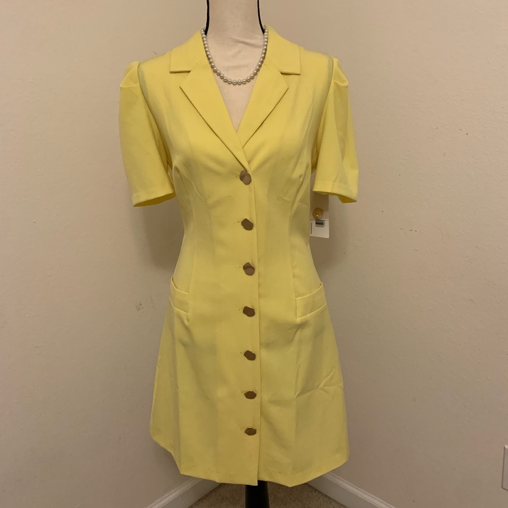 NWT JustFab Pale Yellow Mod 60s Style Puff Sleeve Blazer Dress